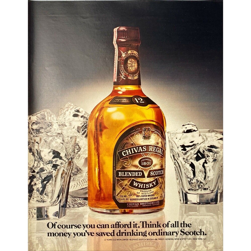 Chivas Regal Scotch Whiskey "Product of Scotland" Man Cave Vintage Print Ad 1979